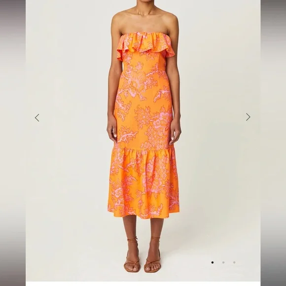 Rhode Dresses | Nwt. Rhode. Linen Thea Dress Size 4. Bought It Too Small | Color: Orange/Pink | Size: 4 | Pm-26594321's Closet
